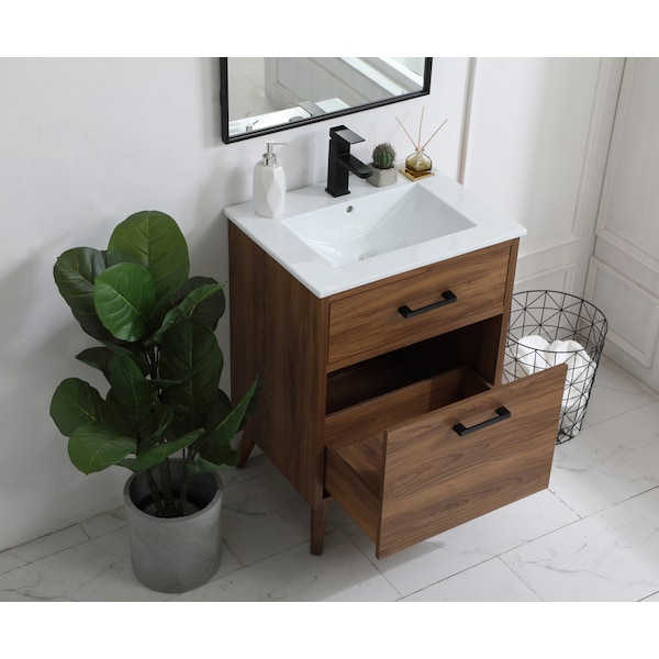 24 Inch Bathroom Vanity In Walnut Brown